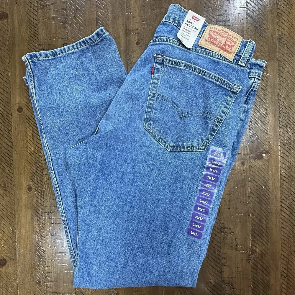 Levi’s 505 Relaxed Fit Jeans Mens 36x32 Blue Medium Wash Tapered Zip Fly NWT